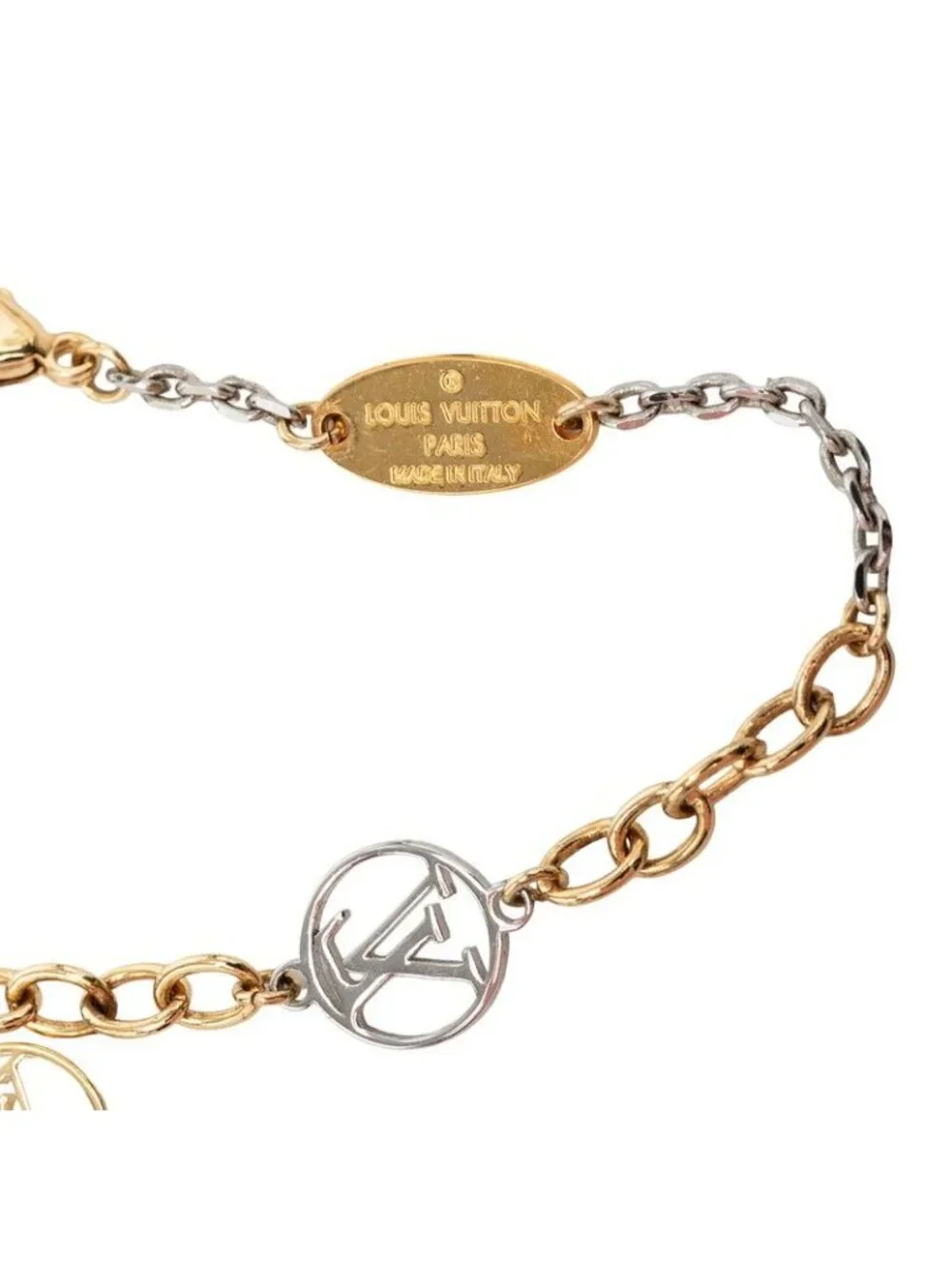 Louis Vuitton Bracelet Logo Mania Chain Gold Silver Plated Metal